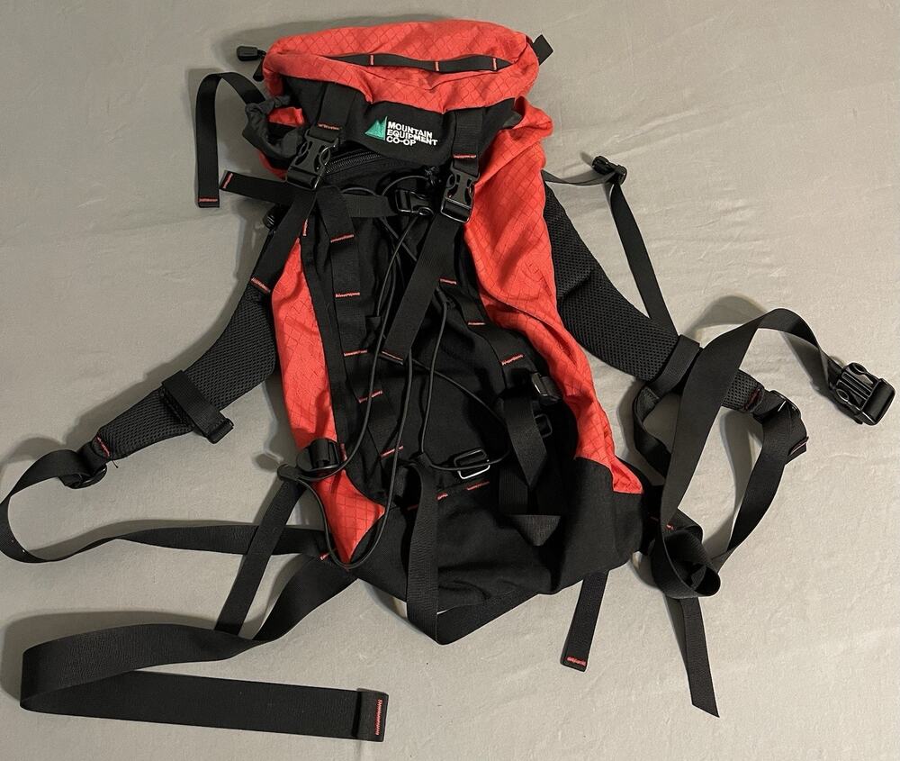 MEC Mountain Equipment Co-op Red Black Hiking Backpack ~60L Medium